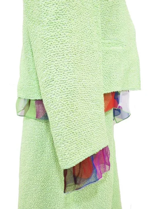 CHANEL Vintage 2000 Spring Lime Green Print Chiffon Trim Skirt Jacket Set 38 40 - Picture 7 of 16